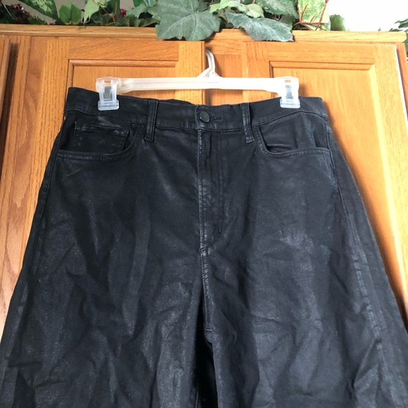 JOE’s Jeans MIA High Rise Coated Denim Wide Leg Cut Off Hem Black Size 29 - Picture 4 of 16